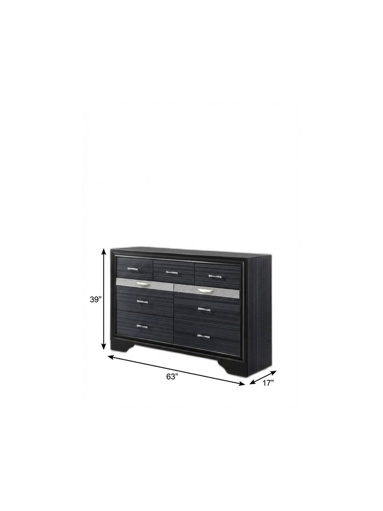 34" Black Solid Wood Six Drawer Chest