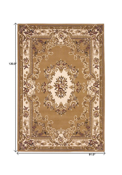 8' X 11' Beige Ivory And Brown Floral Medallion Area Rug
