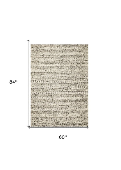 5' X 7' Gray And Ivory Wool Striped Hand Woven Area Rug
