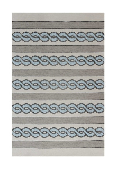 6' X 9' Ivory Light Blue And Gray Geometric Hand Hooked Area Rug