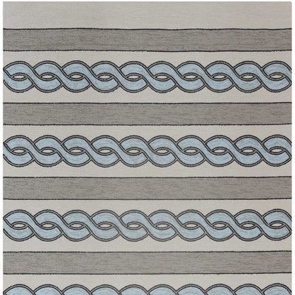 6' X 9' Ivory Light Blue And Gray Geometric Hand Hooked Area Rug