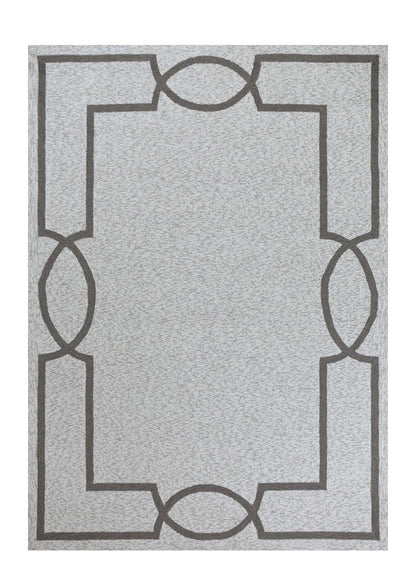 6' X 9' Ivory And Gray Geometric Hand Hooked Area Rug