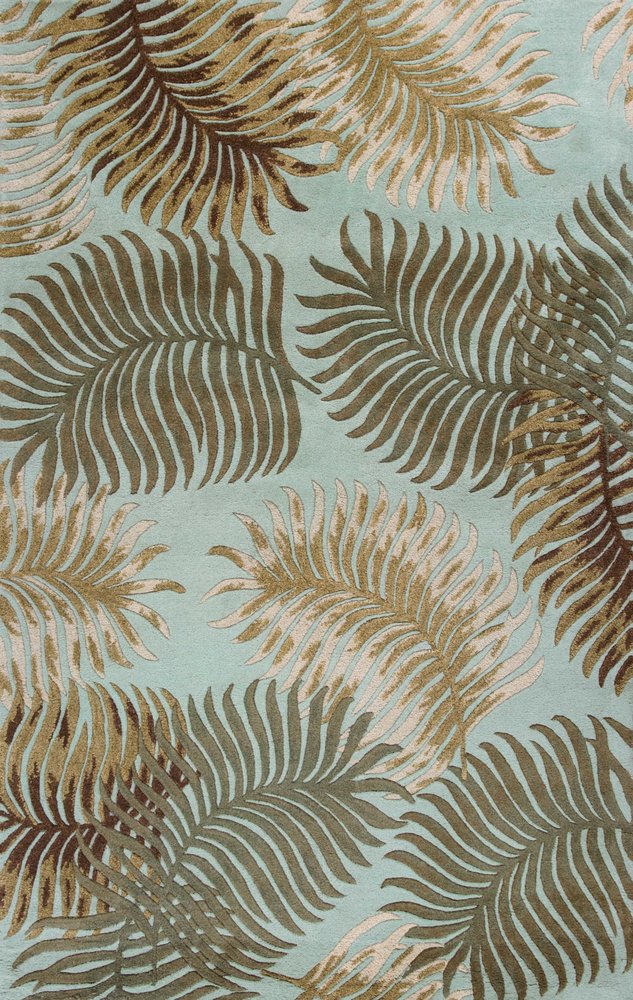 8' Aqua And Brown Wool Botanical Leaves Hand Tufted Runner Rug