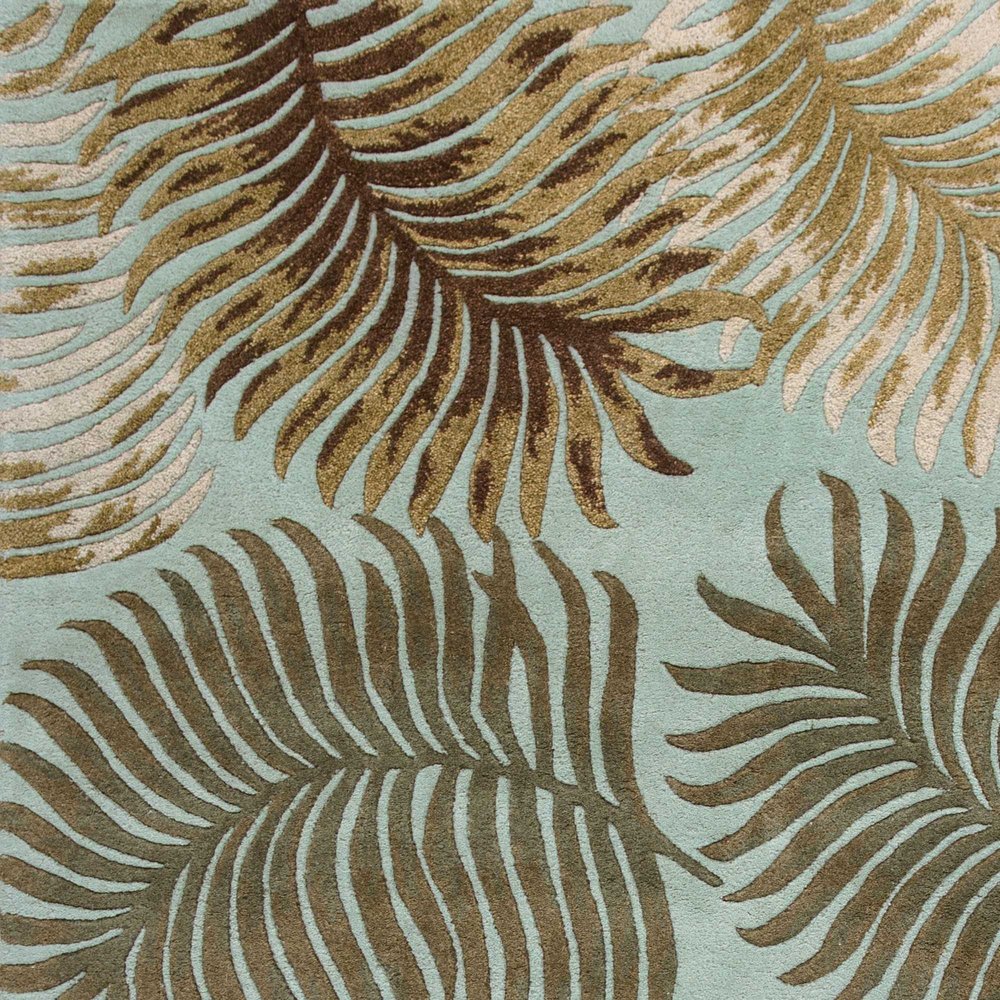 8' Aqua And Brown Wool Botanical Leaves Hand Tufted Runner Rug