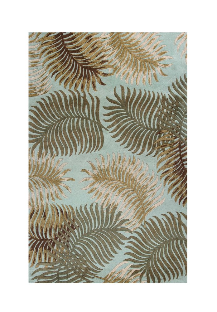 8' Aqua And Brown Wool Botanical Leaves Hand Tufted Runner Rug