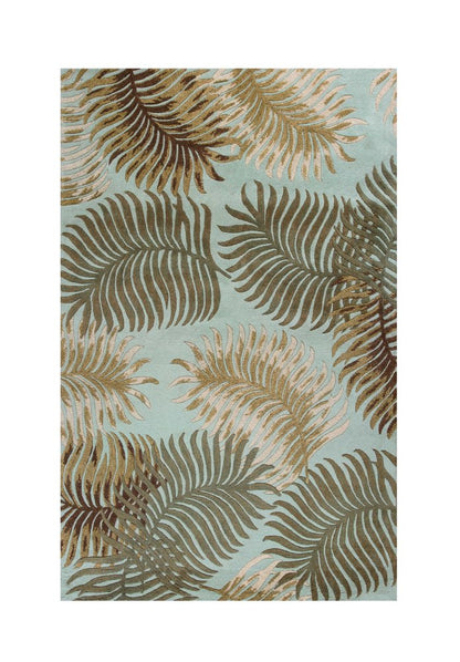 8' Aqua And Brown Wool Botanical Leaves Hand Tufted Runner Rug