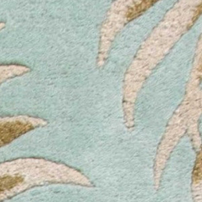 8' Aqua And Brown Wool Botanical Leaves Hand Tufted Runner Rug