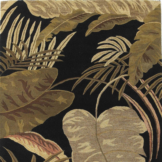 5' X 8' Black Beige And Brown Wool Botanical Leaves Hand Tufted Area Rug