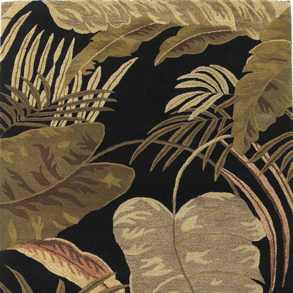 5' X 8' Black Beige And Brown Wool Botanical Leaves Hand Tufted Area Rug