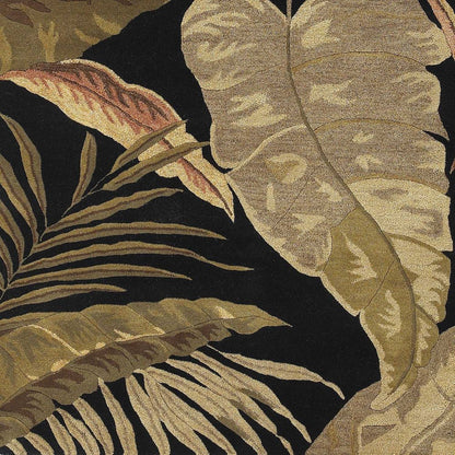 5' X 8' Black Beige And Brown Wool Botanical Leaves Hand Tufted Area Rug