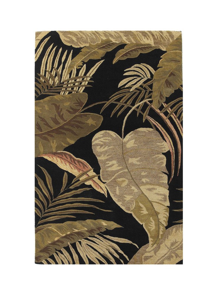 5' X 8' Black Beige And Brown Wool Botanical Leaves Hand Tufted Area Rug