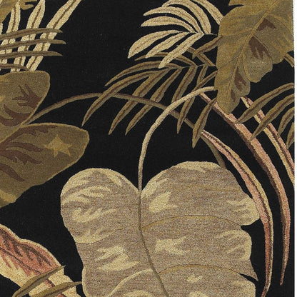 5' X 8' Black Beige And Brown Wool Botanical Leaves Hand Tufted Area Rug
