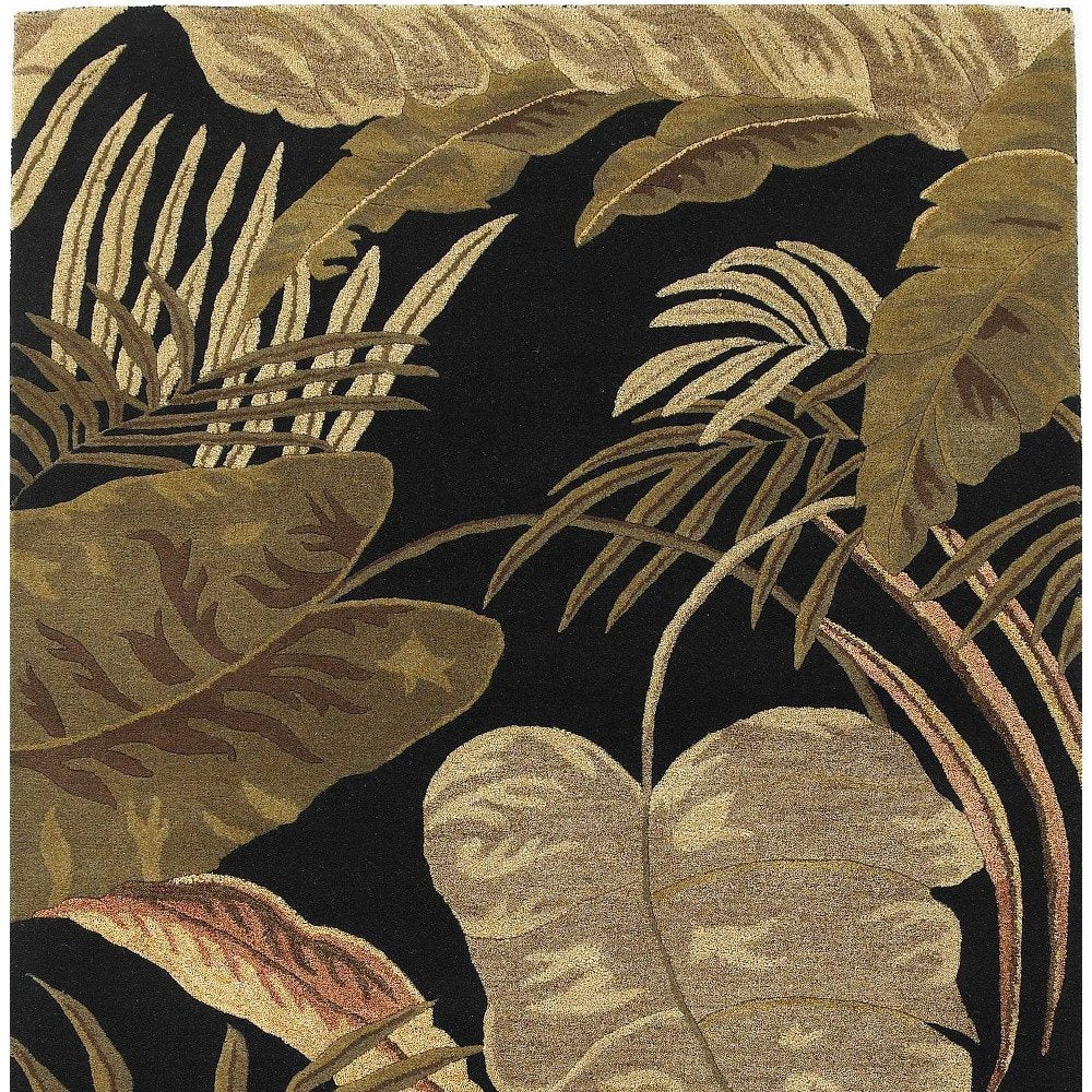 5' X 8' Black Beige And Brown Wool Botanical Leaves Hand Tufted Area Rug