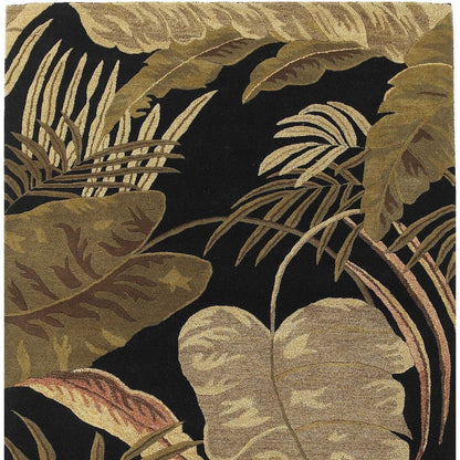 5' X 8' Black Beige And Brown Wool Botanical Leaves Hand Tufted Area Rug