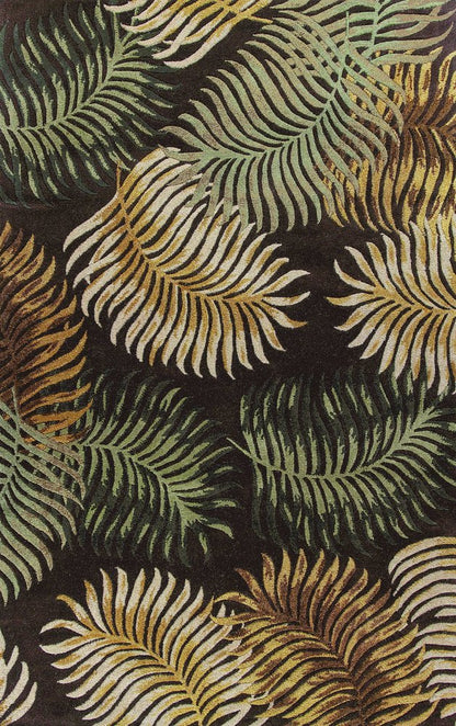 8' Espresso Beige And Green Wool Botanical Leaves Hand Tufted Runner Rug