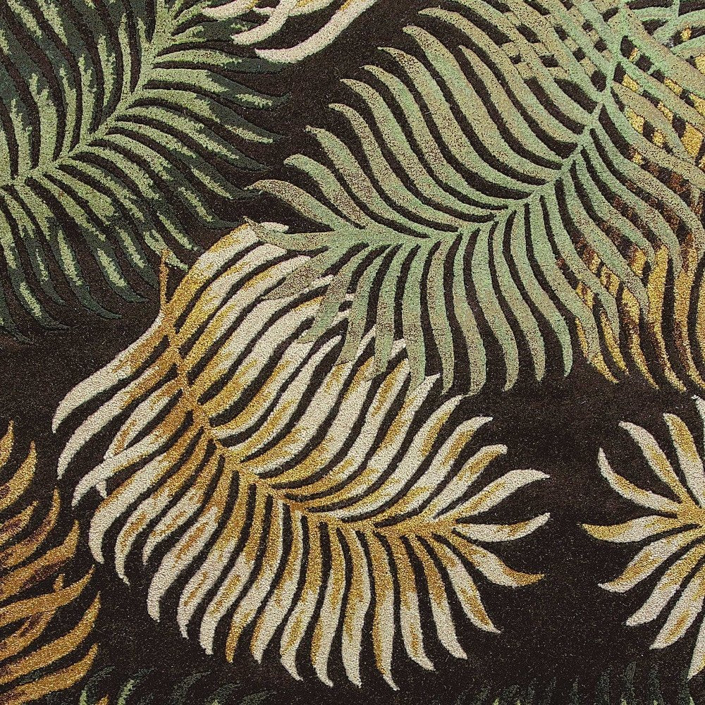 8' Espresso Beige And Green Wool Botanical Leaves Hand Tufted Runner Rug