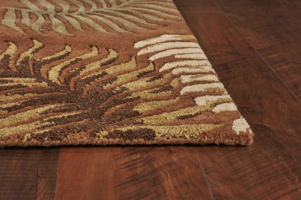 5' X 8' Rust Orange And Green Wool Botanical Leaves Hand Tufted Area Rug