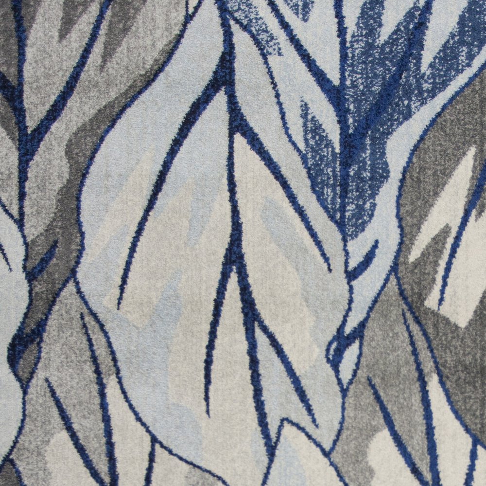8' X 11' Gray And Navy Blue Botanical Leaves Area Rug