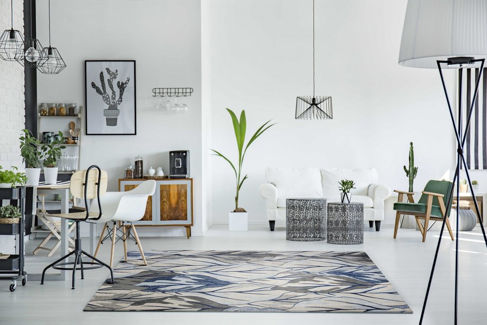 8' X 11' Gray And Navy Blue Botanical Leaves Area Rug