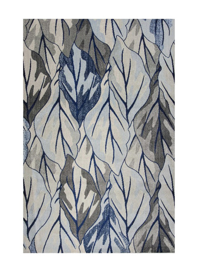 8' X 11' Gray And Navy Blue Botanical Leaves Area Rug