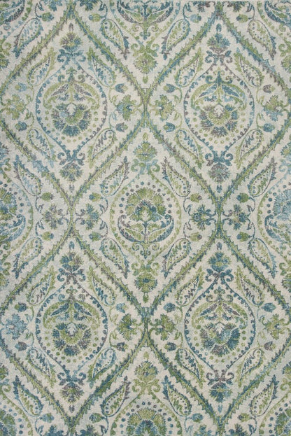 7' X 10' Green Ivory And Teal Medallion Area Rug