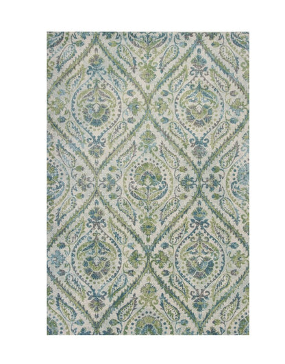 7' X 10' Green Ivory And Teal Medallion Area Rug