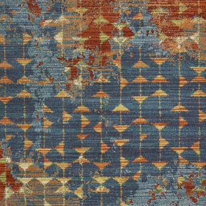 7' X 10' Blue Red And Orange Abstract Area Rug