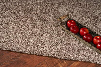 8' X 10' Beige And Brown Abstract Shag Hand Woven Area Rug