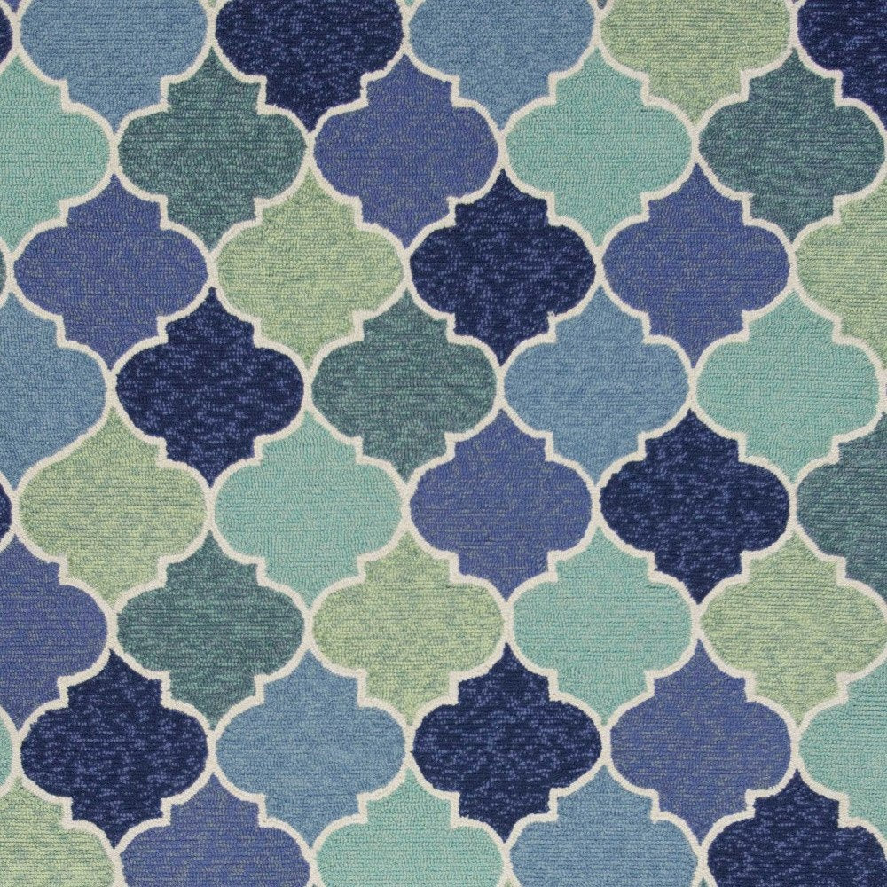 7' X 9' Blue Purple And Aqua Quatrefoil Hand Tufted Area Rug