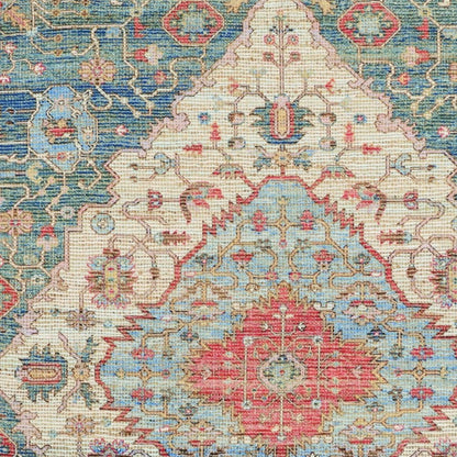 7' X 12' Blue Beige And Brick Red Jute Medallion Handmade Area Rug