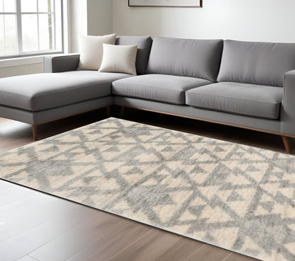 8' X 13' Ivory And Gray Geometric Area Rug