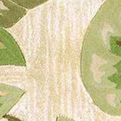 7' Beige Green And Pink Wool Botanical Leaves Hand Tufted Round Rug