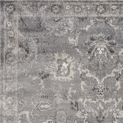 9' X 13' Gray And Light Gray Floral Medallion Area Rug