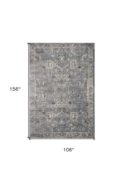 9' X 13' Gray And Light Gray Floral Medallion Area Rug