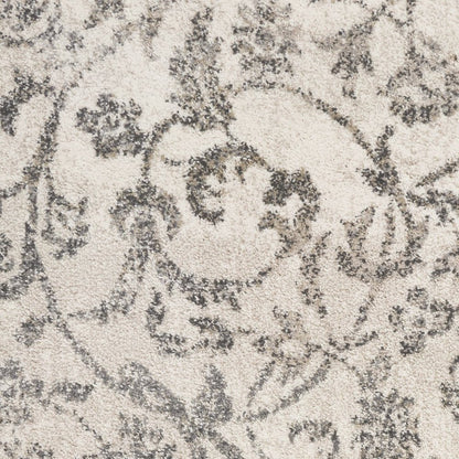 8' Ivory And Brown Floral Medallion Runner Rug