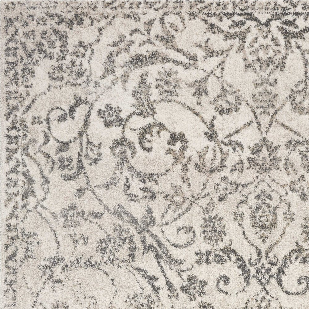 8' Ivory And Brown Floral Medallion Runner Rug