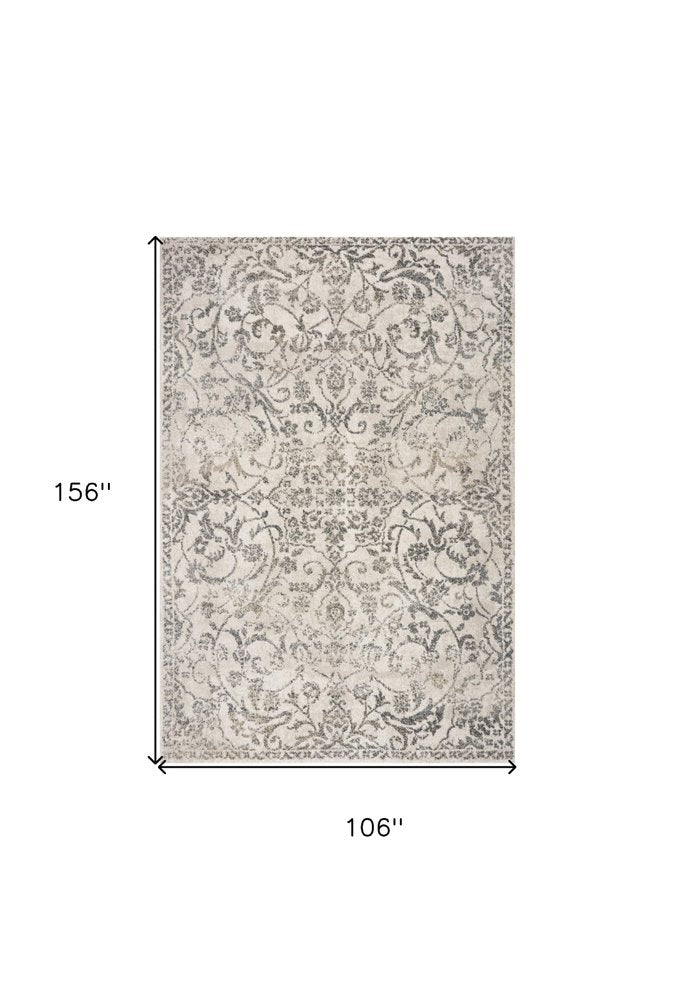 8' Ivory And Brown Floral Medallion Runner Rug