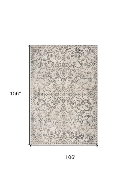 8' Ivory And Brown Floral Medallion Runner Rug