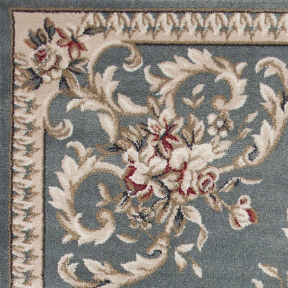 9' X 12' Slate Blue And Red Floral Medallion Area Rug