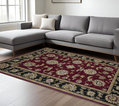 10' X 13' Red Black And Gold Floral Medallion Area Rug