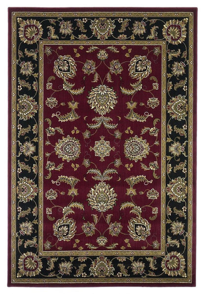 10' X 13' Red Black And Gold Floral Medallion Area Rug