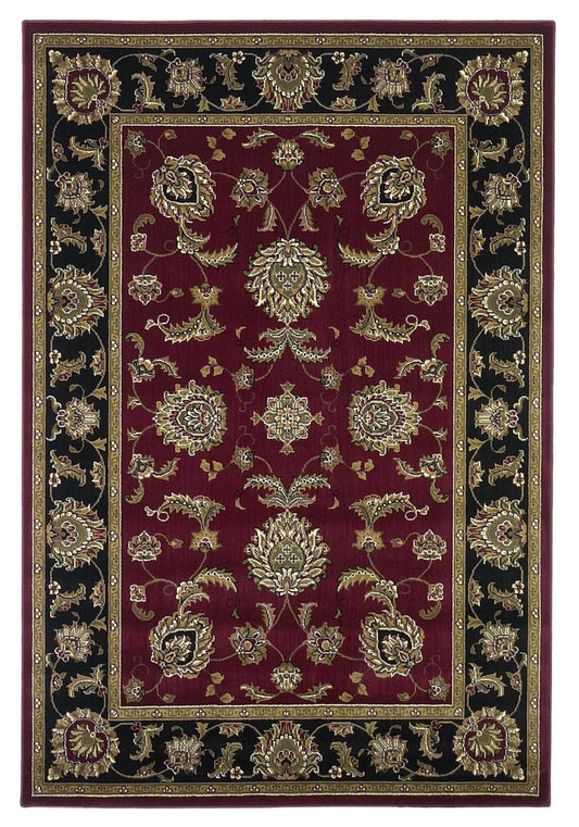 10' X 13' Red Black And Gold Floral Medallion Area Rug