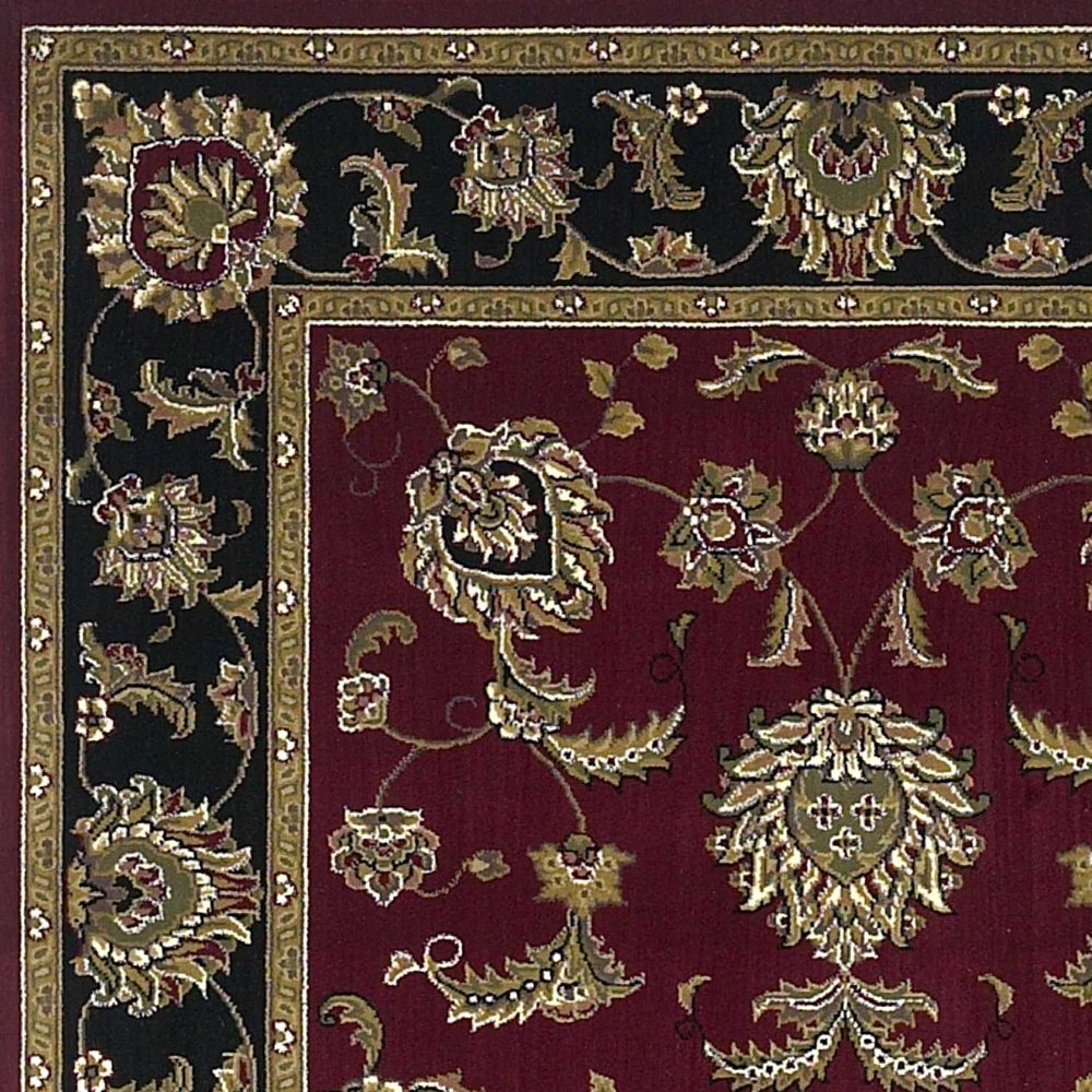 10' X 13' Red Black And Gold Floral Medallion Area Rug
