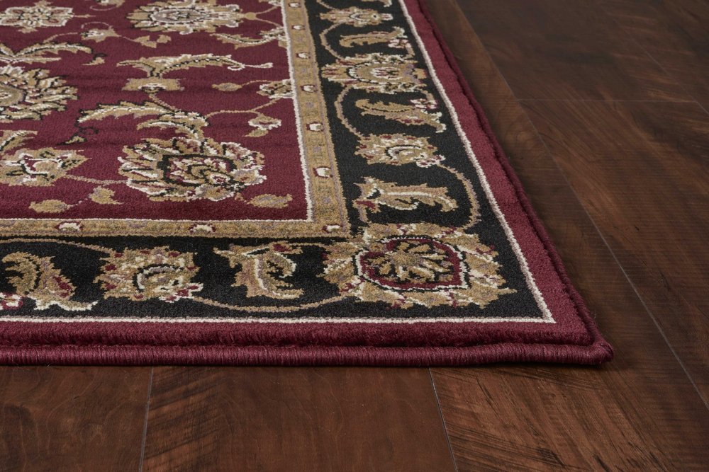 10' X 13' Red Black And Gold Floral Medallion Area Rug