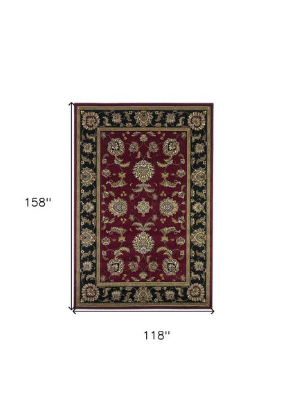 10' X 13' Red Black And Gold Floral Medallion Area Rug
