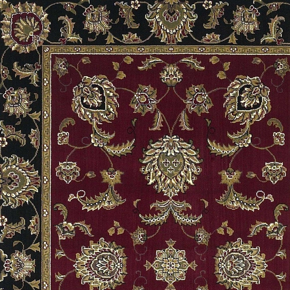 10' X 13' Red Black And Gold Floral Medallion Area Rug