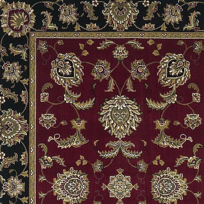 10' X 13' Red Black And Gold Floral Medallion Area Rug