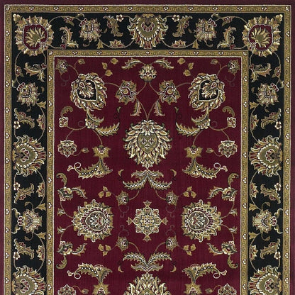 10' X 13' Red Black And Gold Floral Medallion Area Rug