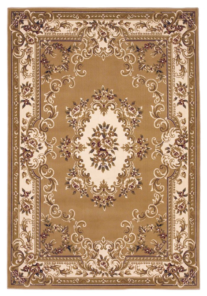10' X 13' Beige Ivory And Brown Floral Medallion Area Rug
