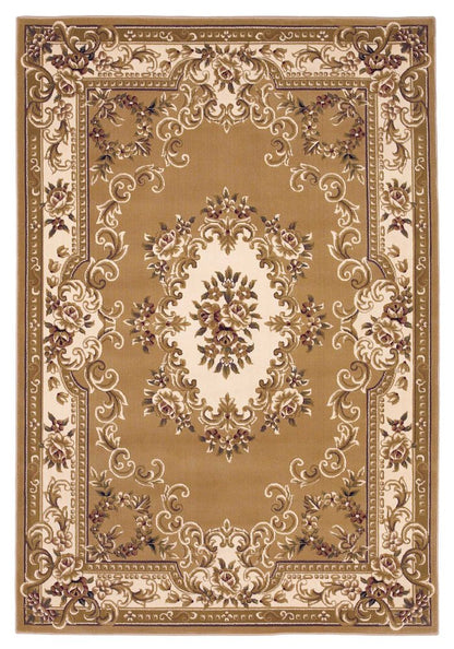 10' X 13' Beige Ivory And Brown Floral Medallion Area Rug